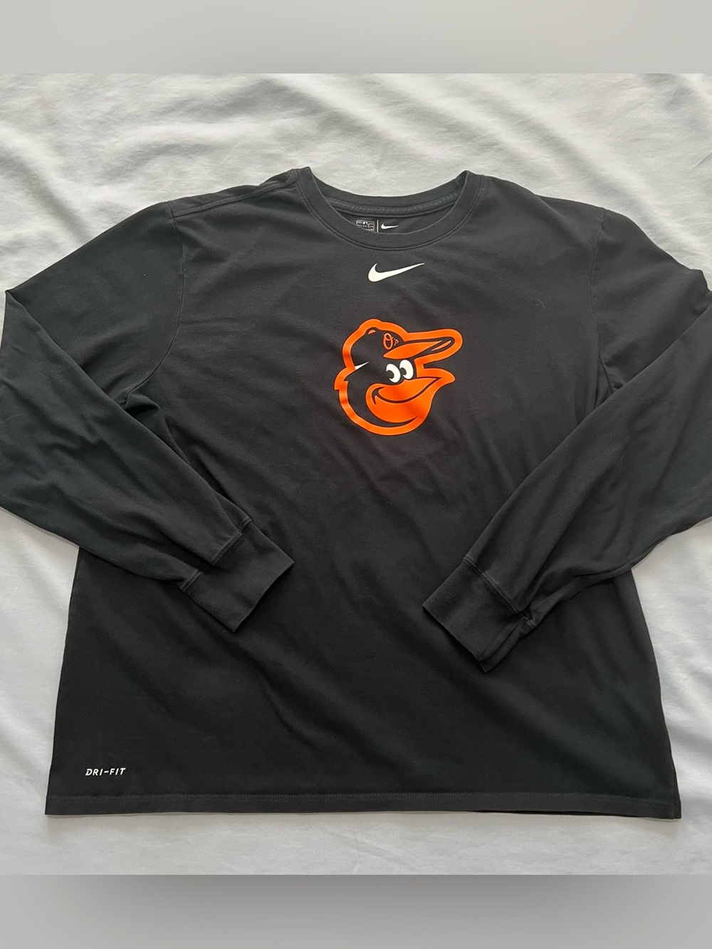 Nike Black Long Sleeve Shirt with Baltimore Orioles Orange Emblem - Size XL